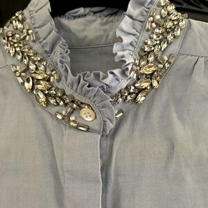 JCrew Embellished Collar Sleeveless Top - Light Blue